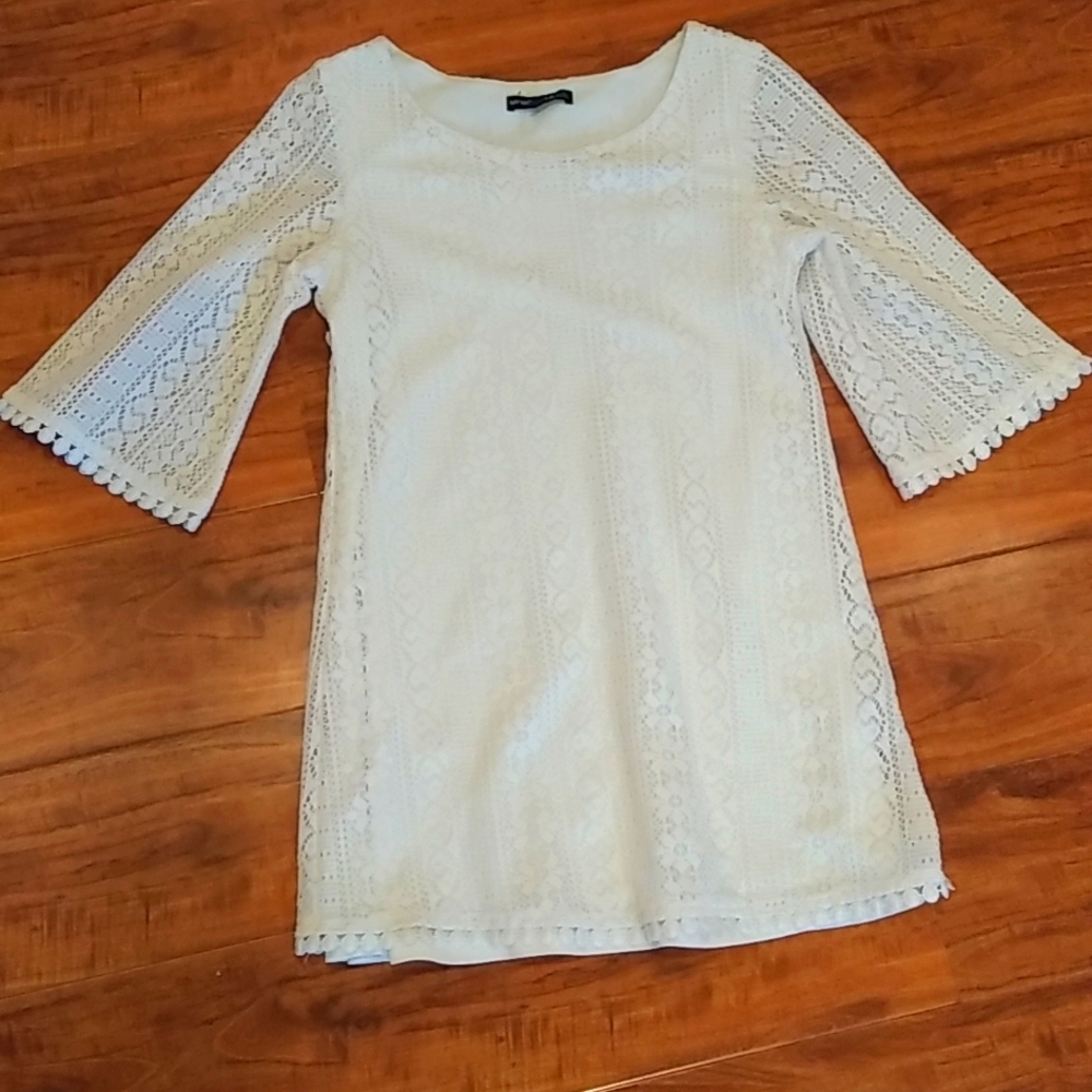 My Michelle Girls White Lined Lace Dress with Unlined Bell Sleeves, 10